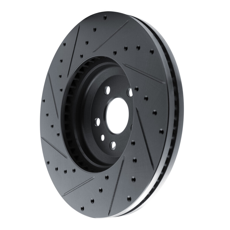 Jaguar E-Pace Brake Rotor (1) - Front Right - R1 Concepts - Drilled & Slotted - Black - `20-`25